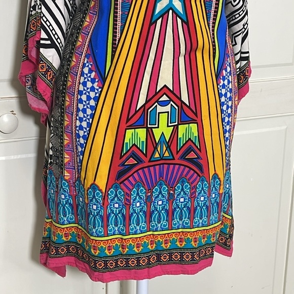 Flying Tomato Women's Aztec Print Cold Shoulder Tunic Top Mini Dress Sz M - Picture 3 of 12